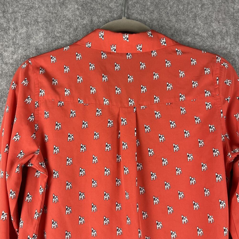 Abercrombie Fitch French Bulldog Top Womens Small Orange Button Up Blouse - Picture 10 of 14